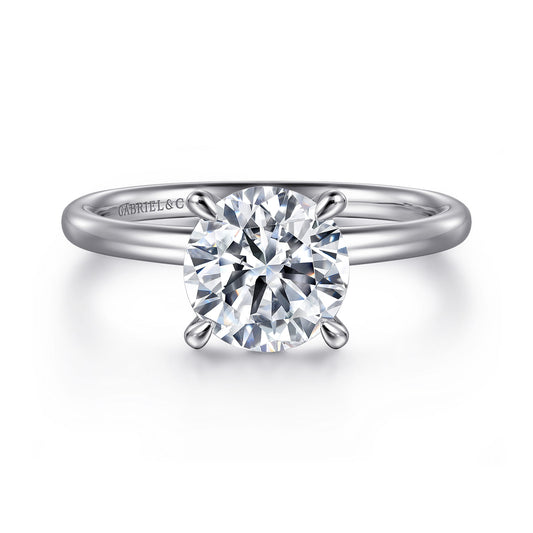 14K White Gold Solitaire Round Diamond Engagement Ring — Gabriel & Co. ER15739R8W44JJ; center stone shown for illustration, not included