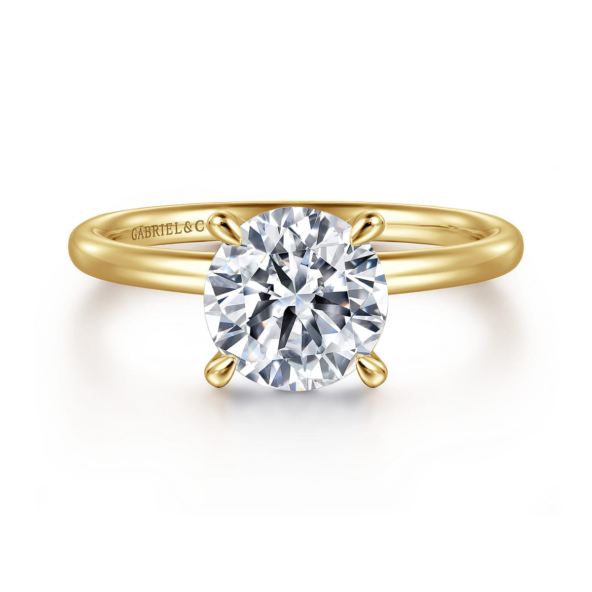 14K Yellow Gold Solitaire Round Diamond Engagement Ring — ER15739R8Y44JJ; center stone shown for illustration, not included