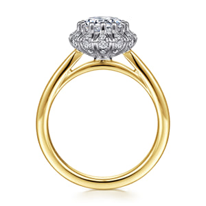 14K White-Yellow Gold Round Halo Diamond Engagement Ring — Gabriel & Co. ER15755Q4M44JJ; center stone shown for illustration, not included