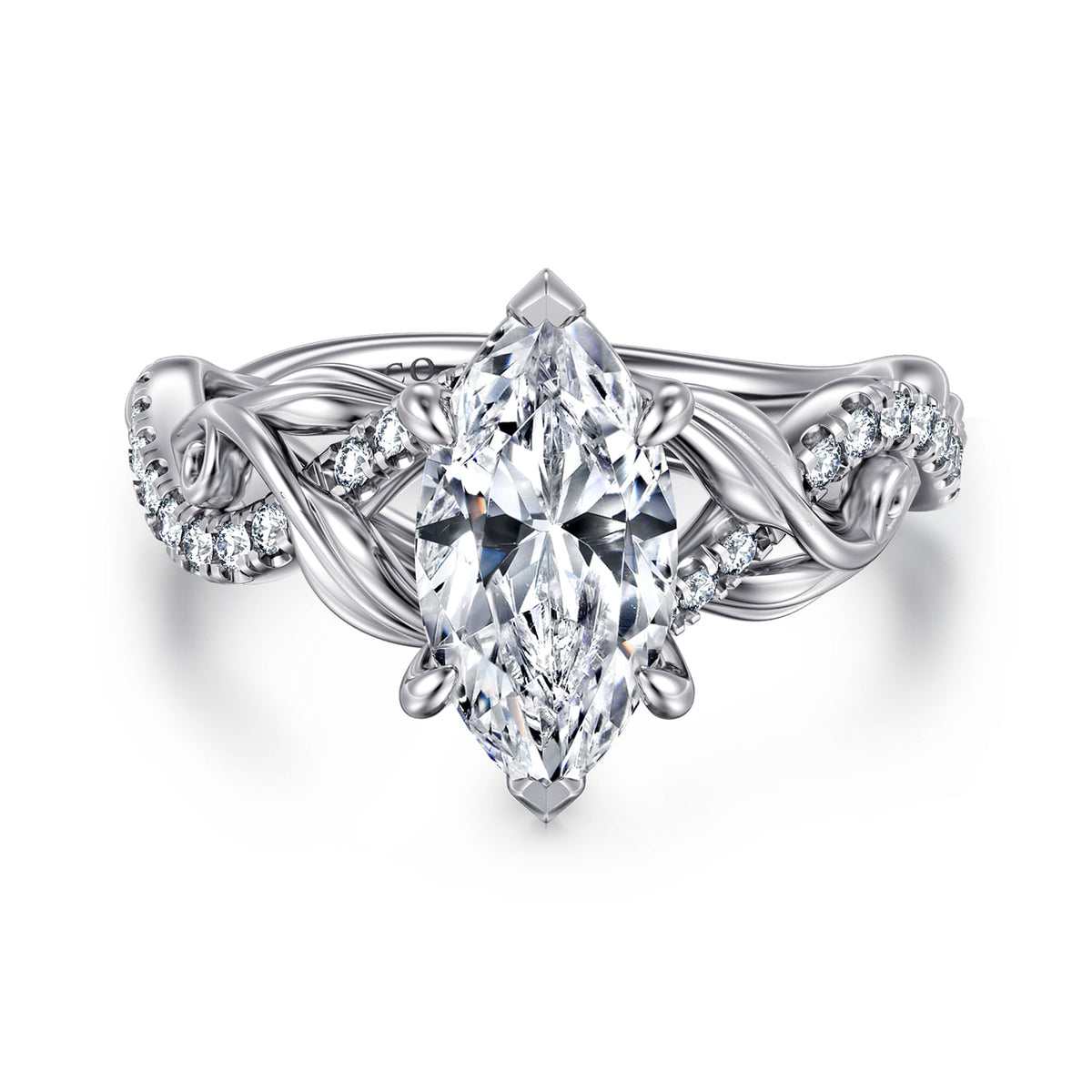 14K White Gold Floral Marquise Shape Diamond Engagement Ring — ER15759M6W44JJ; center stone shown for illustration, not included
