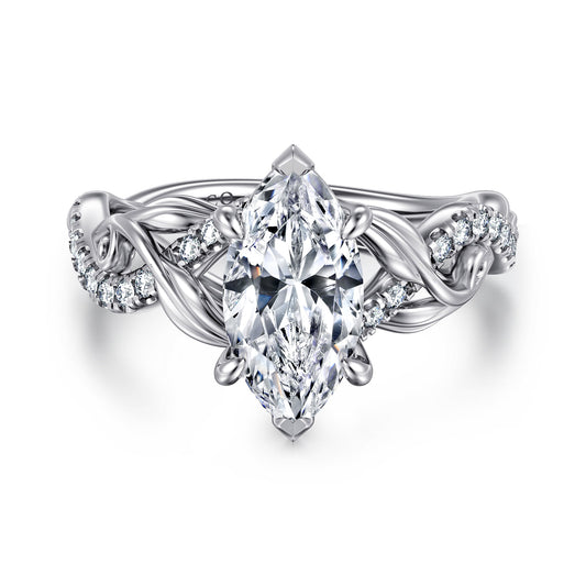 14K White Gold Floral Marquise Shape Diamond Engagement Ring — ER15759M6W44JJ; center stone shown for illustration, not included