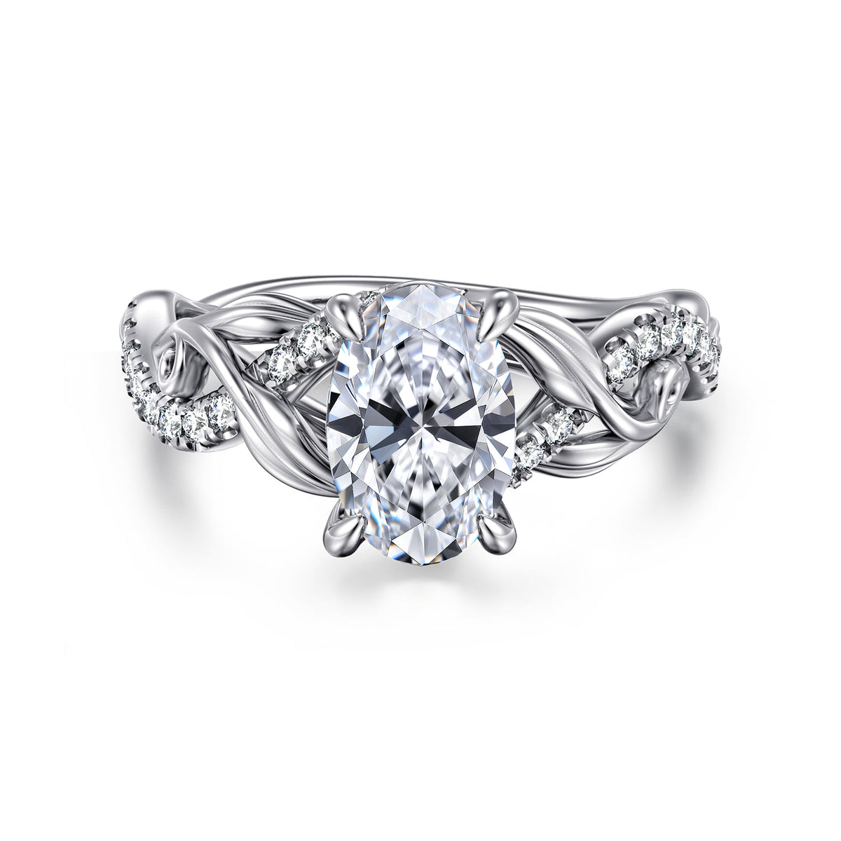 14K White Gold Floral Oval Diamond Engagement Ring — ER15759O6W44JJ; center stone shown for illustration, not included