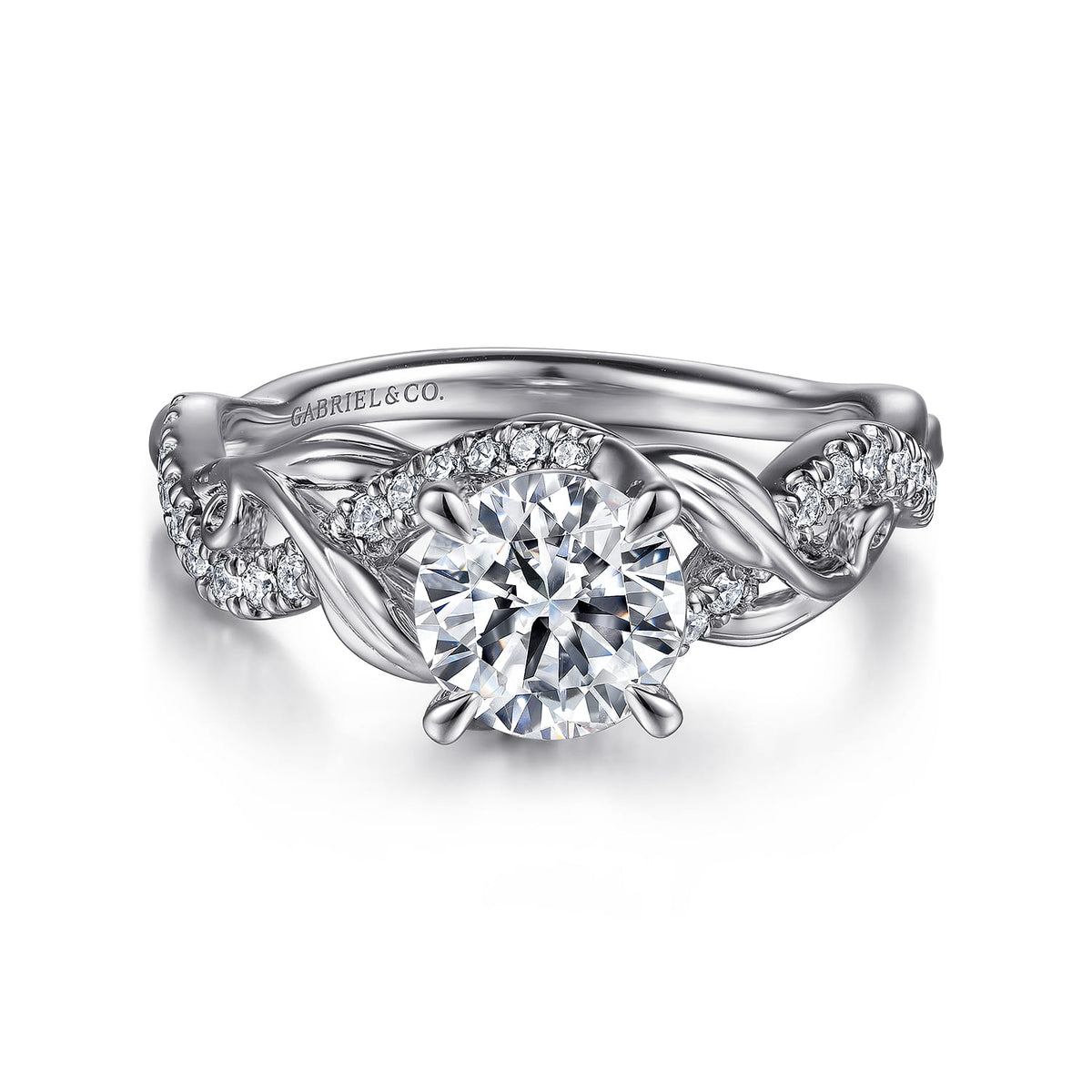 Platinum Floral Round Diamond Engagement Ring — ER15759R4PT4JJ; center stone shown for illustration, not included