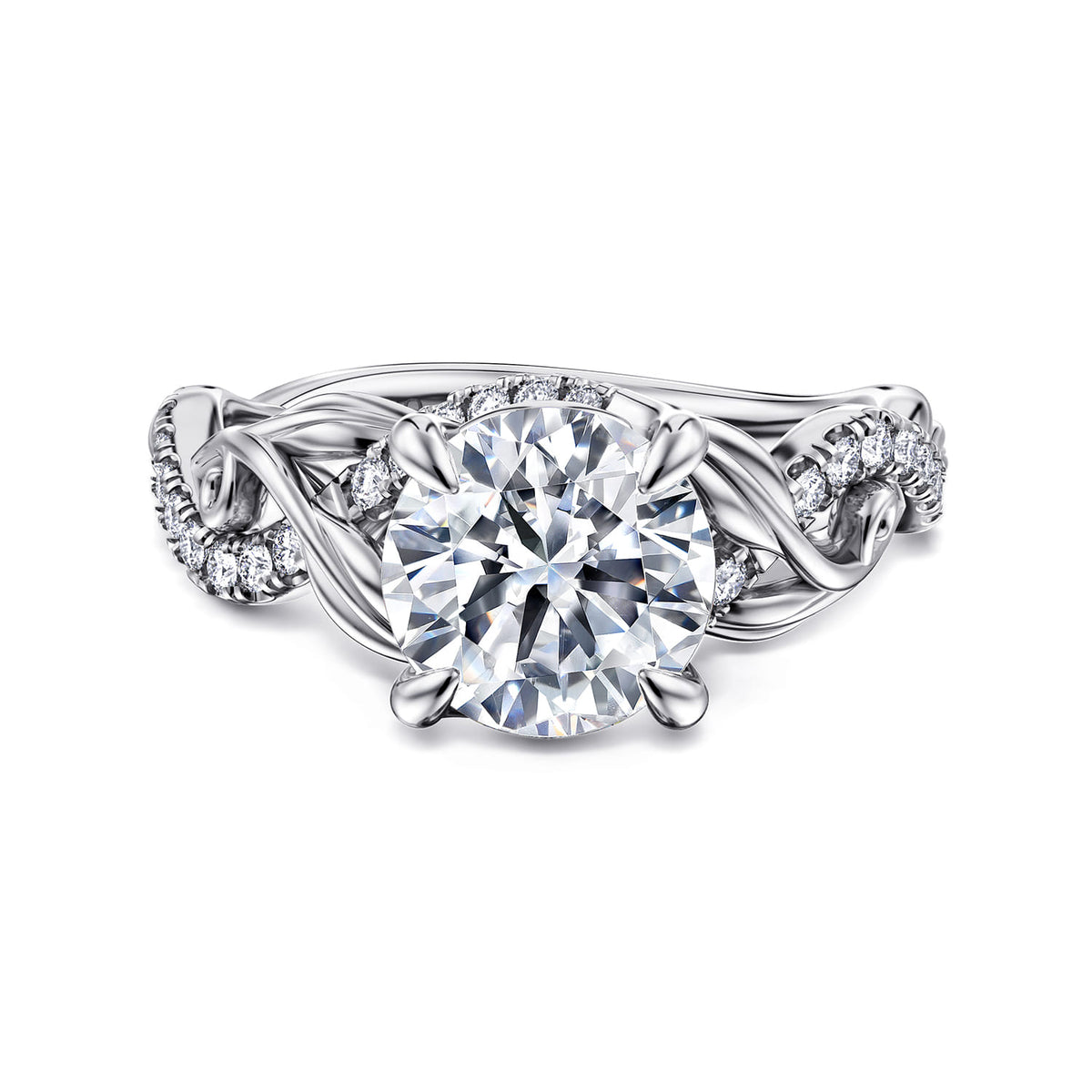 14K White Gold Floral Round Diamond Engagement Ring — ER15759R8W44JJ; center stone shown for illustration, not included