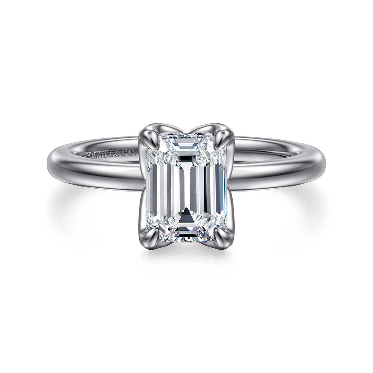 14K White Gold Emerald Cut Solitaire Engagement Ring — ER15761E6W4JJJ; center stone shown for illustration, not included