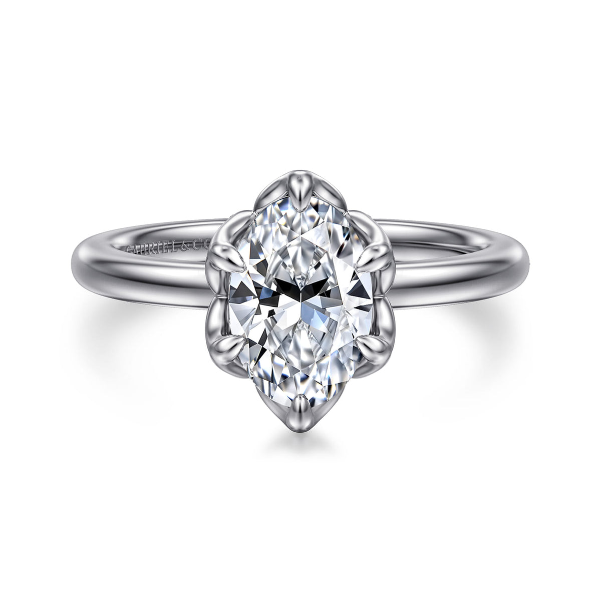 14K White Gold Oval Solitaire Engagement Ring — ER15761O6W4JJJ; center stone shown for illustration, not included