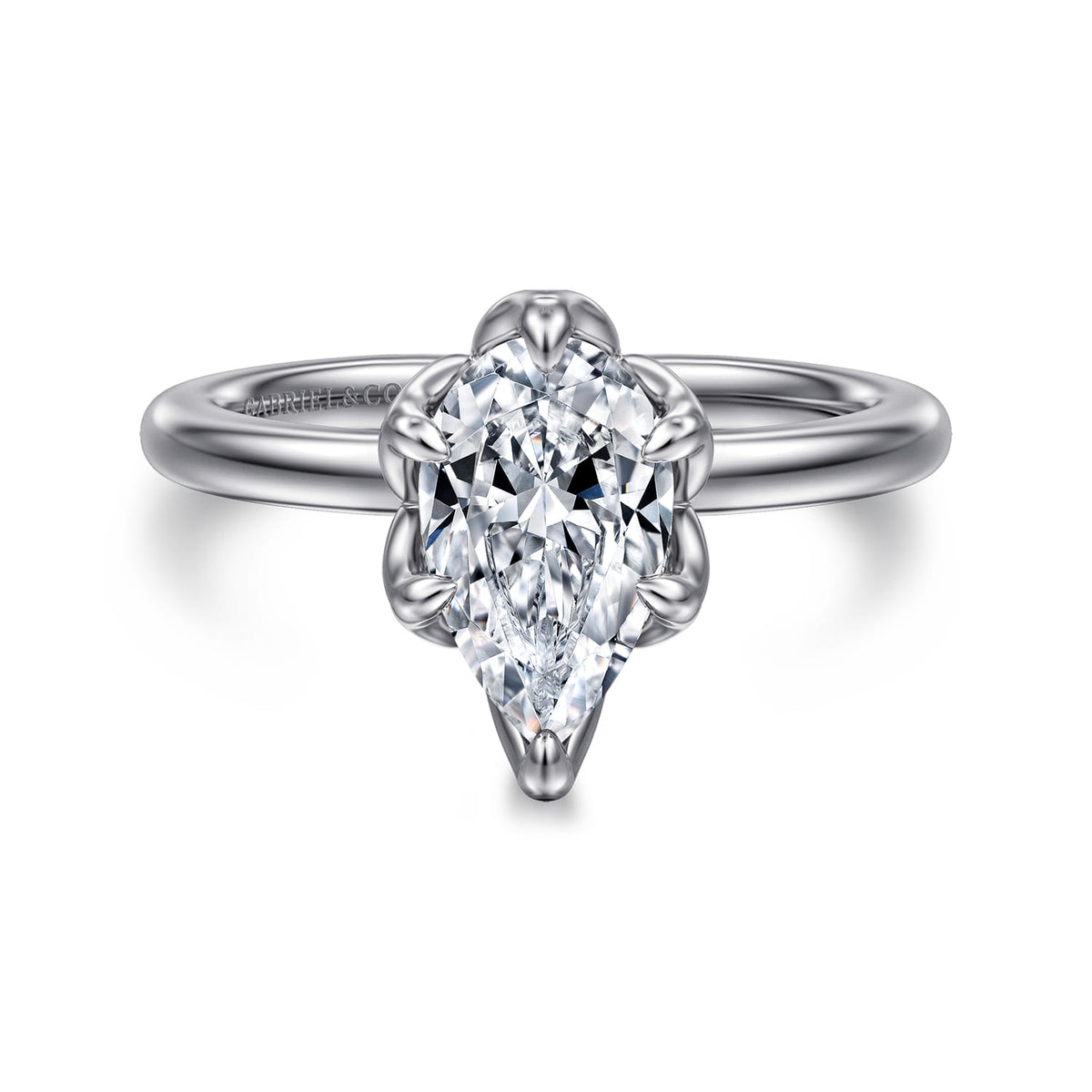 14K White Gold Pear Shape Solitaire Engagement Ring — ER15761P6W4JJJ; center stone shown for illustration, not included