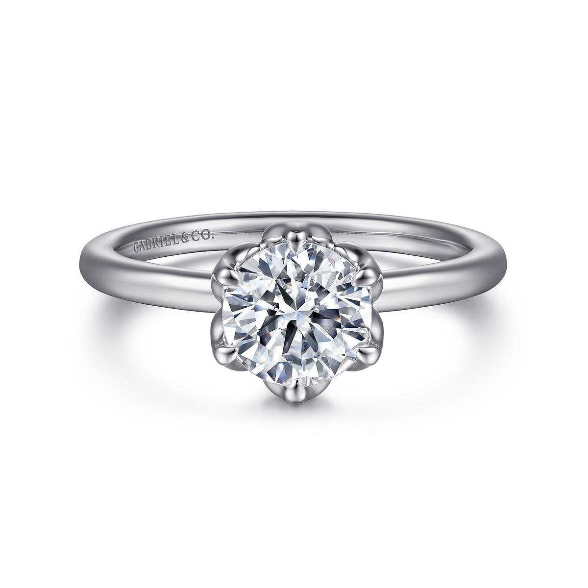 14K White Gold 6 Prong Round SolitaireEngagement Ring — ER15761R4W4JJJ; center stone shown for illustration, not included