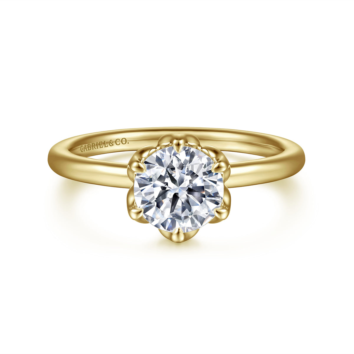 14K Yellow Gold Round Solitaire Engagement Ring — ER15761R4Y4JJJ; center stone shown for illustration, not included