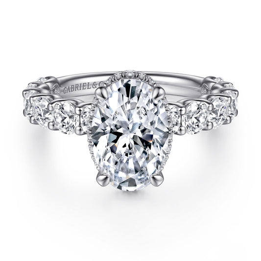 14K White Gold Oval Hidden Halo Diamond Engagement Ring — Gabriel & Co. ER15817O10W44JJ; center stone shown for illustration, not included
