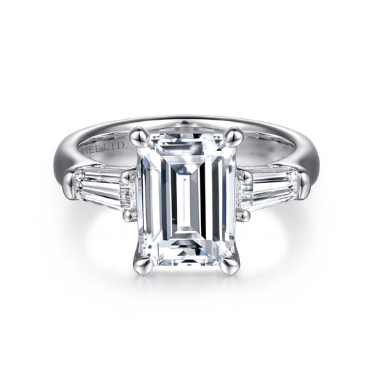 14K White Gold Emerald Cut Diamond Channel Set Engagement Ring — Gabriel & Co. ER15840E12W43JJ; center stone shown for illustration, not included