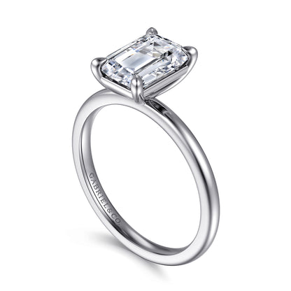 14K White Gold Emerald Cut Solitaire Diamond Engagement Ring — Gabriel & Co. ER15960E8W4JJJ; center stone shown for illustration, not included