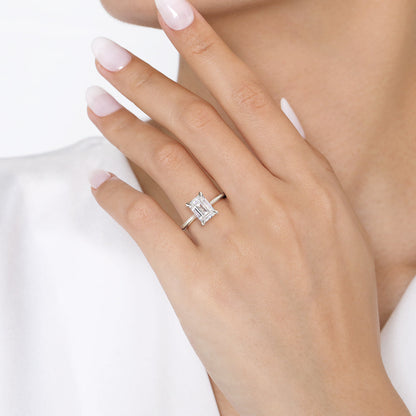 14K White Gold Emerald Cut Solitaire Diamond Engagement Ring — Gabriel & Co. ER15960E8W4JJJ; center stone shown for illustration, not included