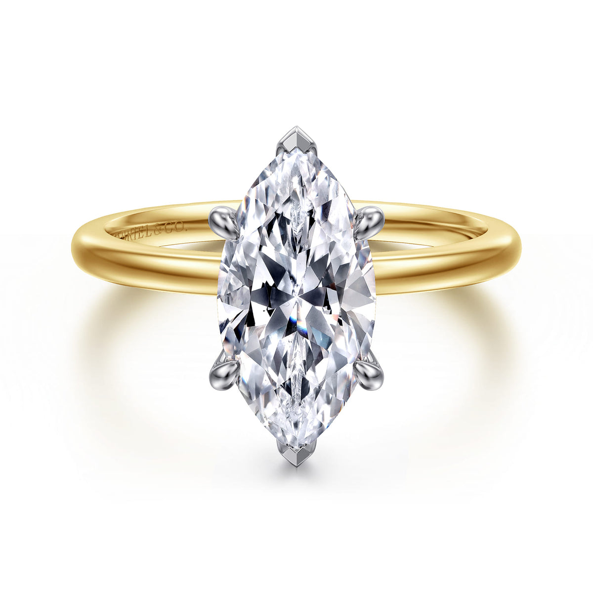 14K White-Yellow Gold Marquise Shape Solitaire Diamond Engagement Ring — Gabriel & Co. ER15960M8M4JJJ; center stone shown for illustration, not included