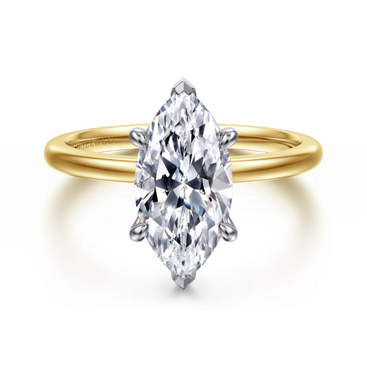 14K White-Yellow Gold Marquise Shape Solitaire Diamond Engagement Ring — Gabriel & Co. ER15960M8M4JJJ; center stone shown for illustration, not included
