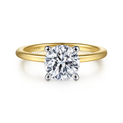 14K White-Yellow Gold Round Solitaire Diamond Engagement Ring — Gabriel & Co. ER15960R6M4JJJ; center stone shown for illustration, not included