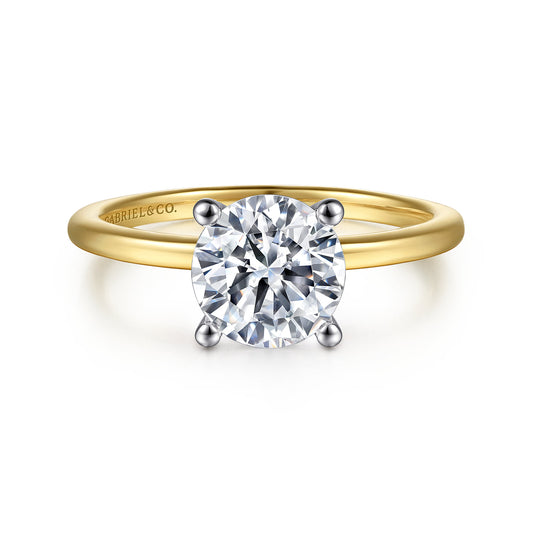 14K White-Yellow Gold Round Solitaire Diamond Engagement Ring — Gabriel & Co. ER15960R6M4JJJ; center stone shown for illustration, not included
