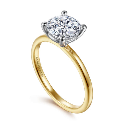 14K White-Yellow Gold Round Solitaire Diamond Engagement Ring — Gabriel & Co. ER15960R6M4JJJ; center stone shown for illustration, not included