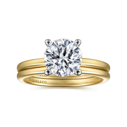 14K White-Yellow Gold Round Solitaire Diamond Engagement Ring — Gabriel & Co. ER15960R6M4JJJ; center stone shown for illustration, not included