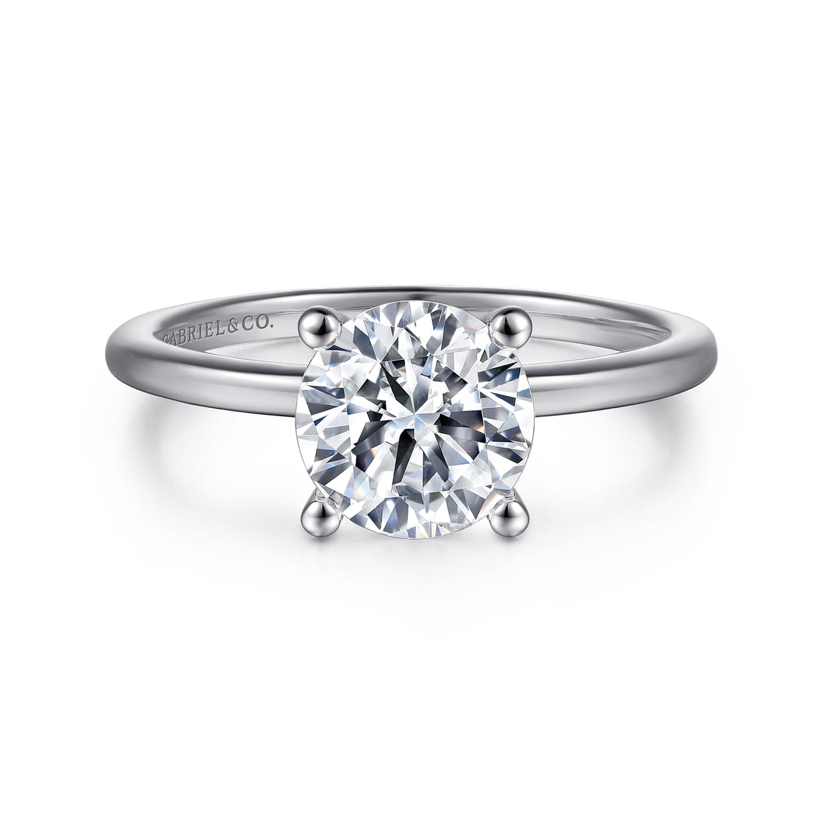 14K White Gold Round Solitaire Diamond Engagement Ring — Gabriel & Co. ER15960R6W4JJJ; center stone shown for illustration, not included