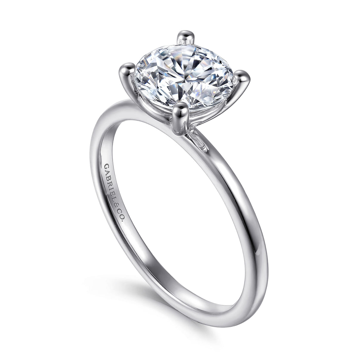 14K White Gold Round Solitaire Diamond Engagement Ring — Gabriel & Co. ER15960R6W4JJJ; center stone shown for illustration, not included