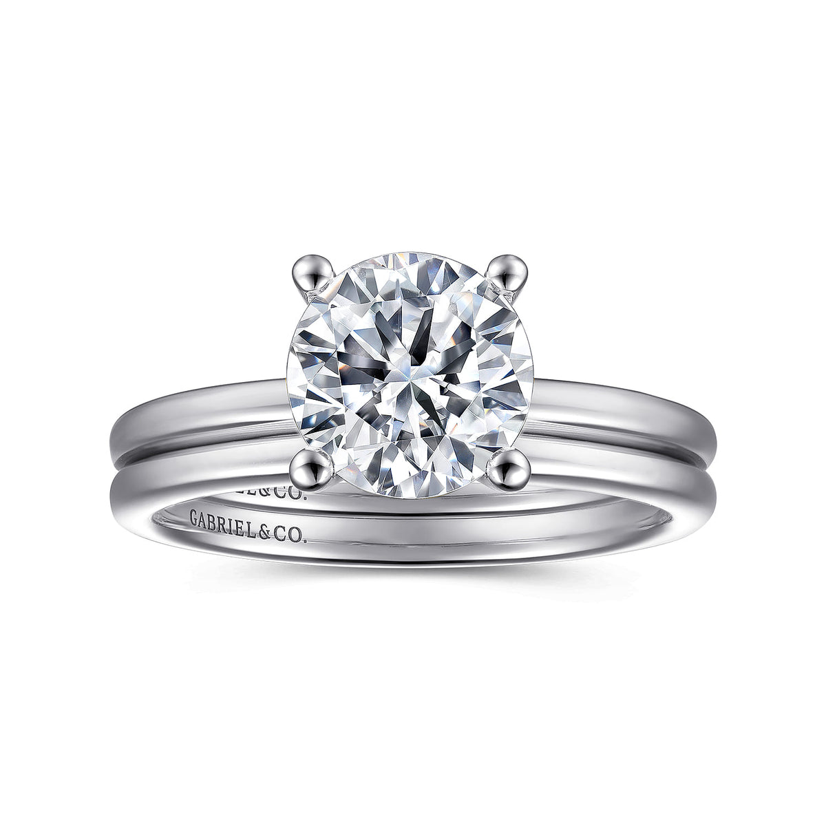 14K White Gold Round Solitaire Diamond Engagement Ring — Gabriel & Co. ER15960R6W4JJJ; center stone shown for illustration, not included