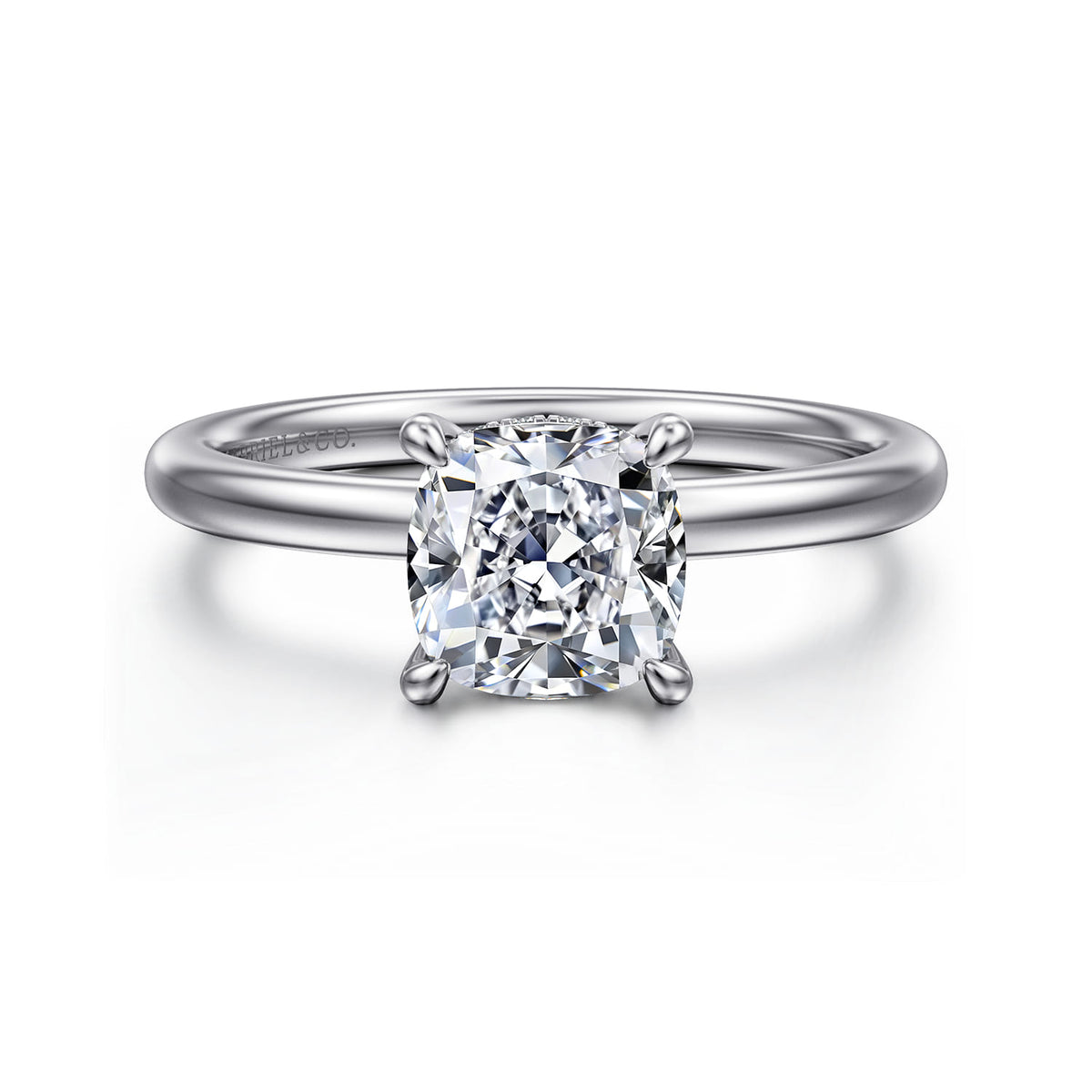 Platinum Cushion Diamond Engagement Ring — ER15972C6PT4JJ; center stone shown for illustration, not included