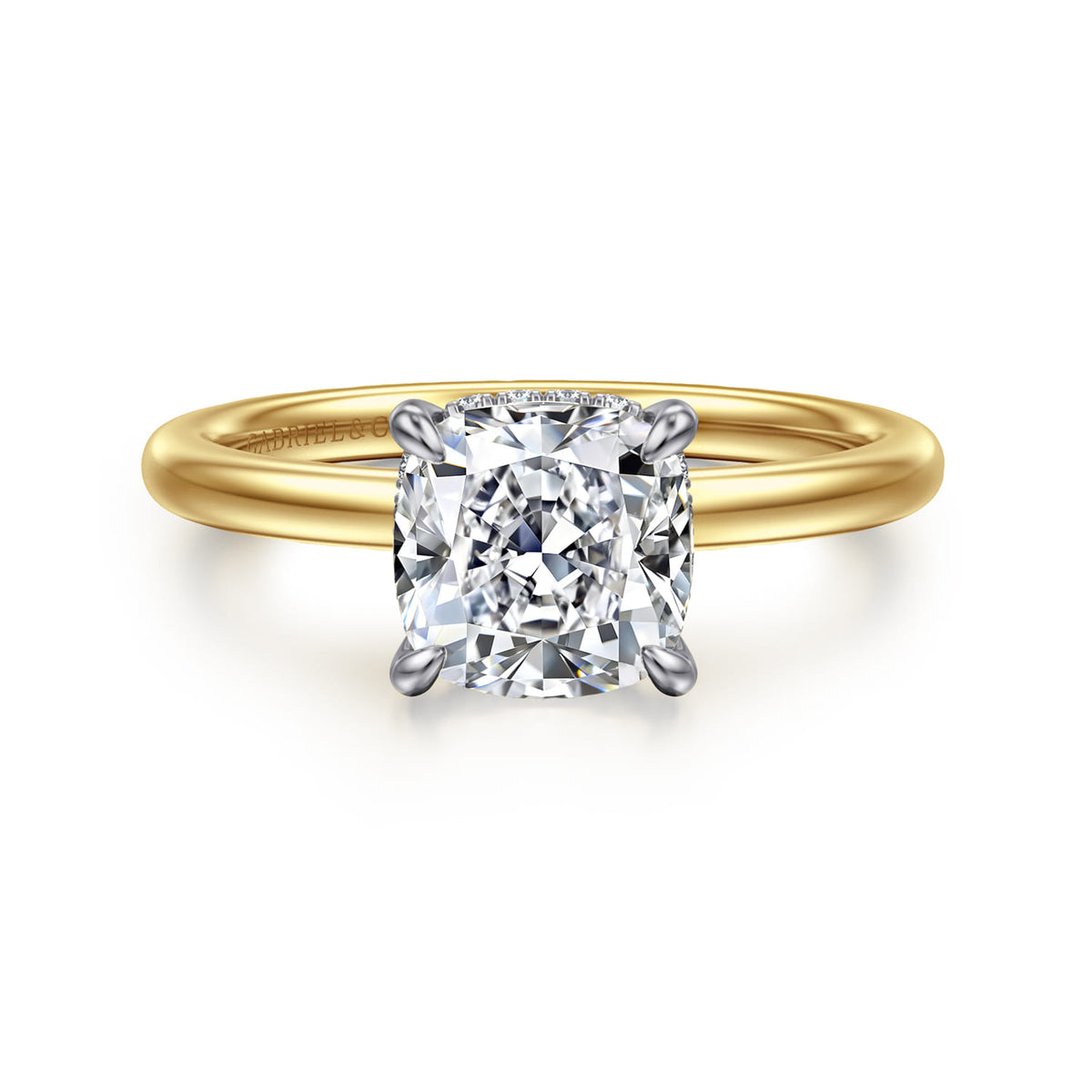 14K White-Yellow Gold  Cushion Diamond Engagement Ring — ER15972C8M44JJ; center stone shown for illustration, not included