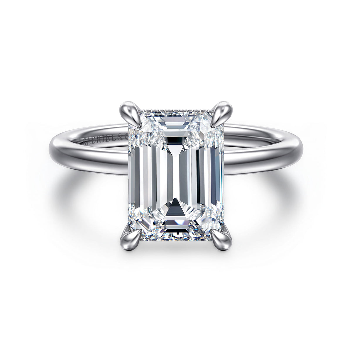 14K White Gold  Emerald Cut Diamond Engagement Ring — ER15972E12W44JJ; center stone shown for illustration, not included