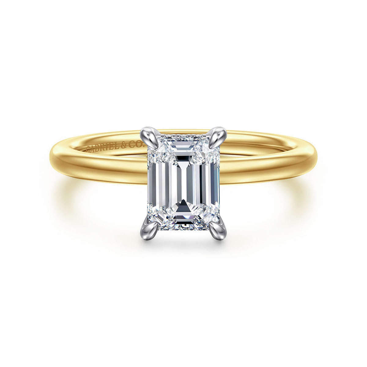 14K White-Yellow Gold  Emerald Cut Diamond Engagement Ring — ER15972E4M44JJ; center stone shown for illustration, not included
