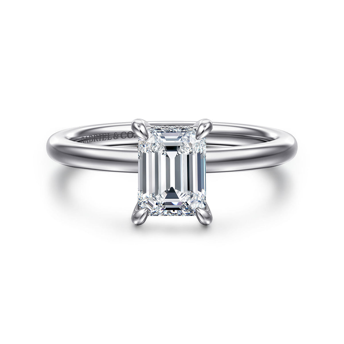 14K White Gold Emerald Cut Diamond Engagement Ring — ER15972E4W44JJ; center stone shown for illustration, not included