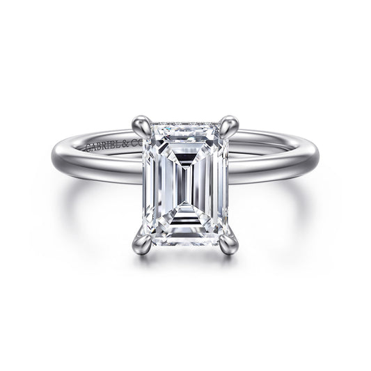 14K White Gold  Emerald Cut Diamond Engagement Ring — Gabriel & Co. ER15972E8W44JJ; center stone shown for illustration, not included