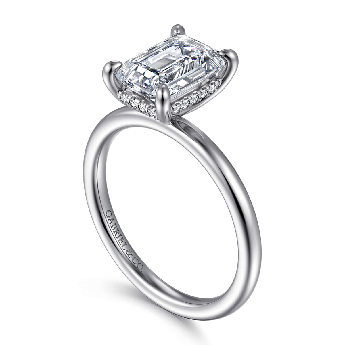 14K White Gold  Emerald Cut Diamond Engagement Ring — Gabriel & Co. ER15972E8W44JJ; center stone shown for illustration, not included
