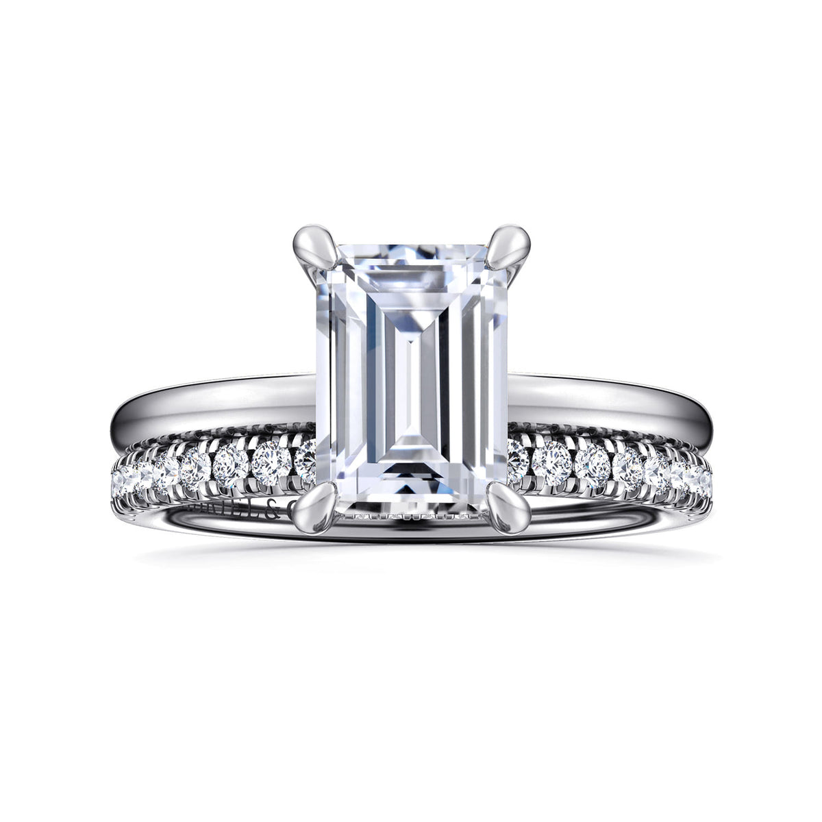 14K White Gold  Emerald Cut Diamond Engagement Ring — Gabriel & Co. ER15972E8W44JJ; center stone shown for illustration, not included