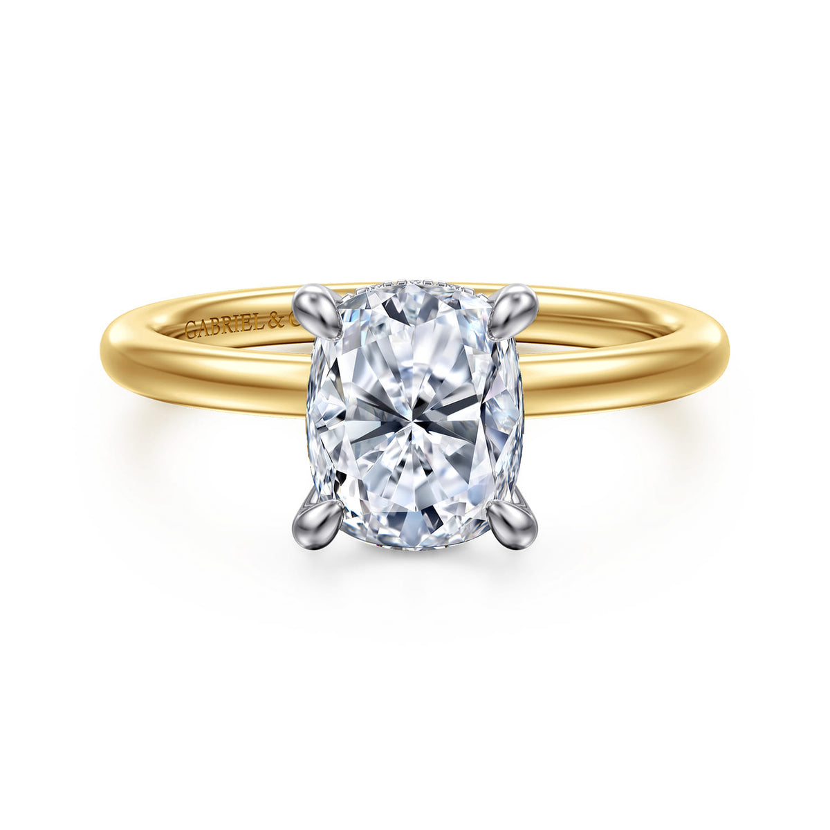 14K White-Yellow Gold  Elongated Cushion Diamond Engagement Ring — ER15972G8M44JJ; center stone shown for illustration, not included