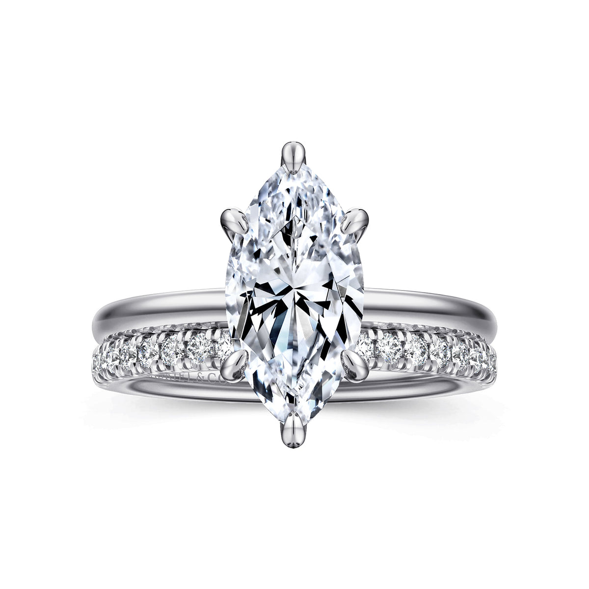 14K White Gold  Marquise Shape Diamond Engagement Ring — Gabriel & Co. ER15972M8W44JJ; center stone shown for illustration, not included