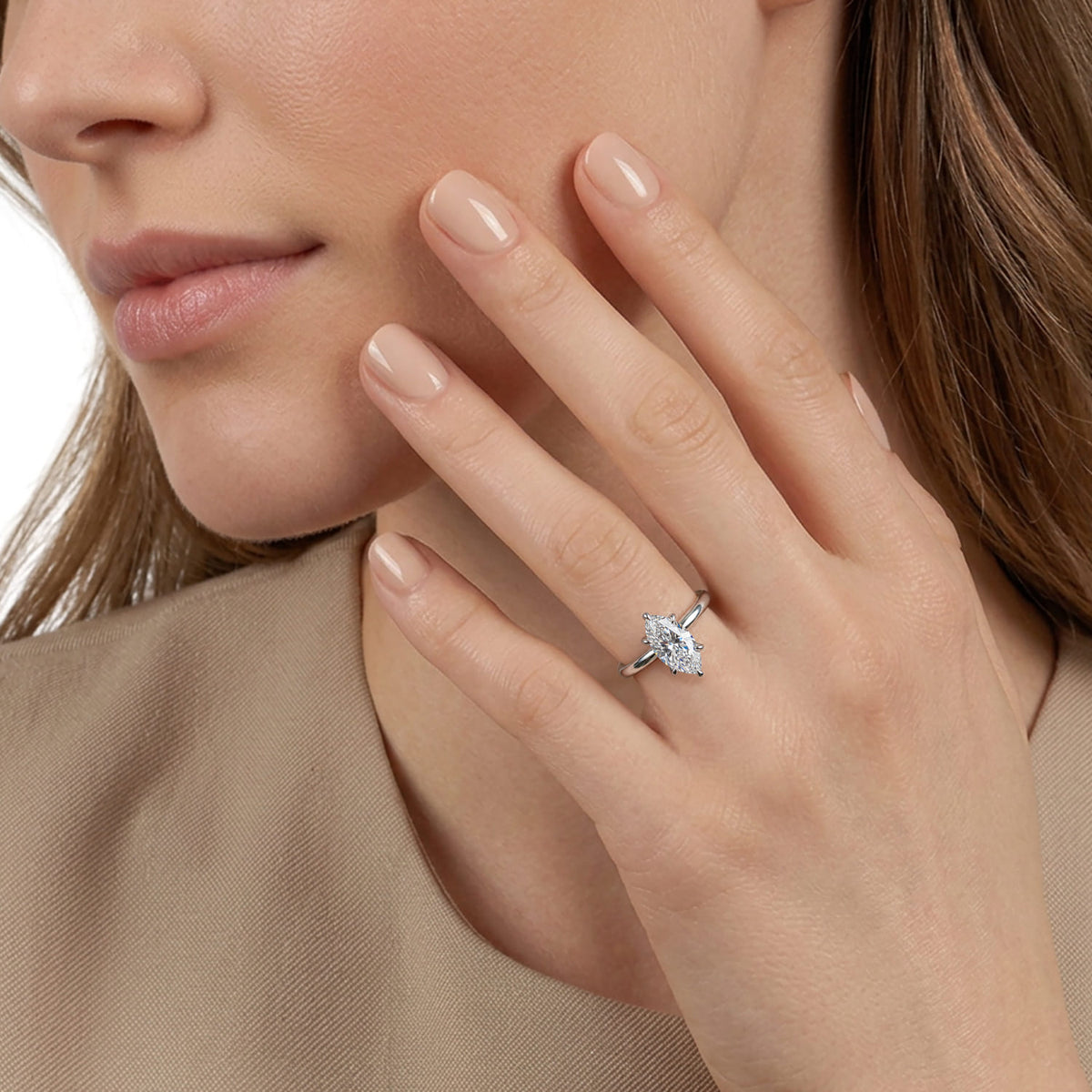 14K White Gold  Marquise Shape Diamond Engagement Ring — Gabriel & Co. ER15972M8W44JJ; center stone shown for illustration, not included