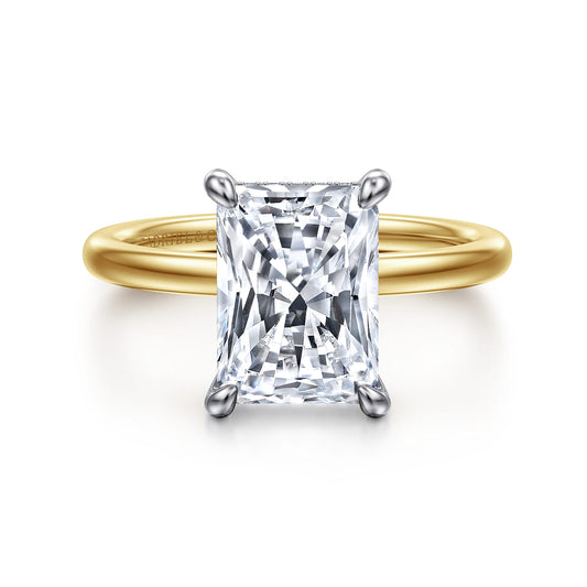 14K White-Yellow Gold  Radiant Cut Diamond Engagement Ring — Gabriel & Co. ER15972N12M44JJ; center stone shown for illustration, not included