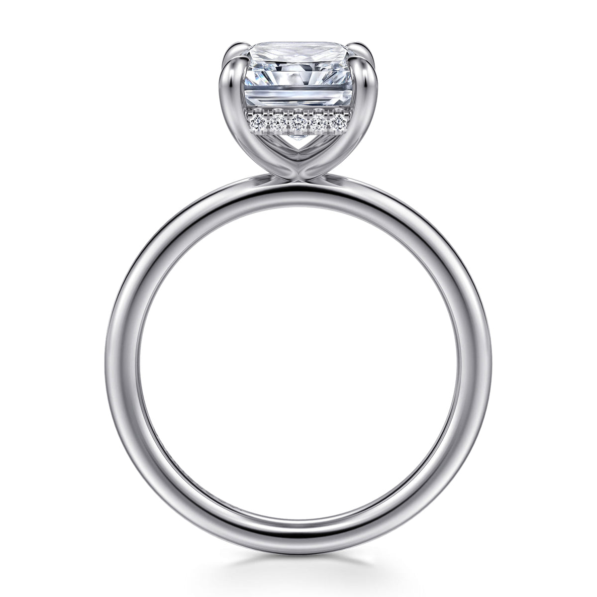14K White Gold  Radiant Cut Diamond Engagement Ring — Gabriel & Co. ER15972N12W44JJ; center stone shown for illustration, not included