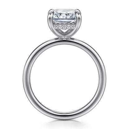 14K White Gold  Radiant Cut Diamond Engagement Ring — Gabriel & Co. ER15972N12W44JJ; center stone shown for illustration, not included