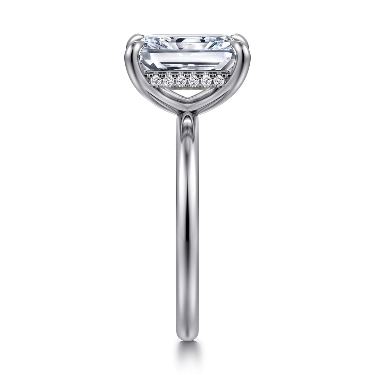 14K White Gold  Radiant Cut Diamond Engagement Ring — Gabriel & Co. ER15972N12W44JJ; center stone shown for illustration, not included