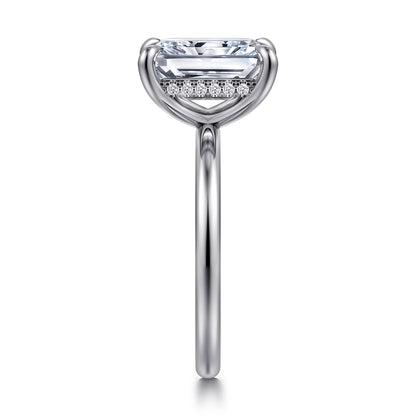 14K White Gold  Radiant Cut Diamond Engagement Ring — Gabriel & Co. ER15972N12W44JJ; center stone shown for illustration, not included