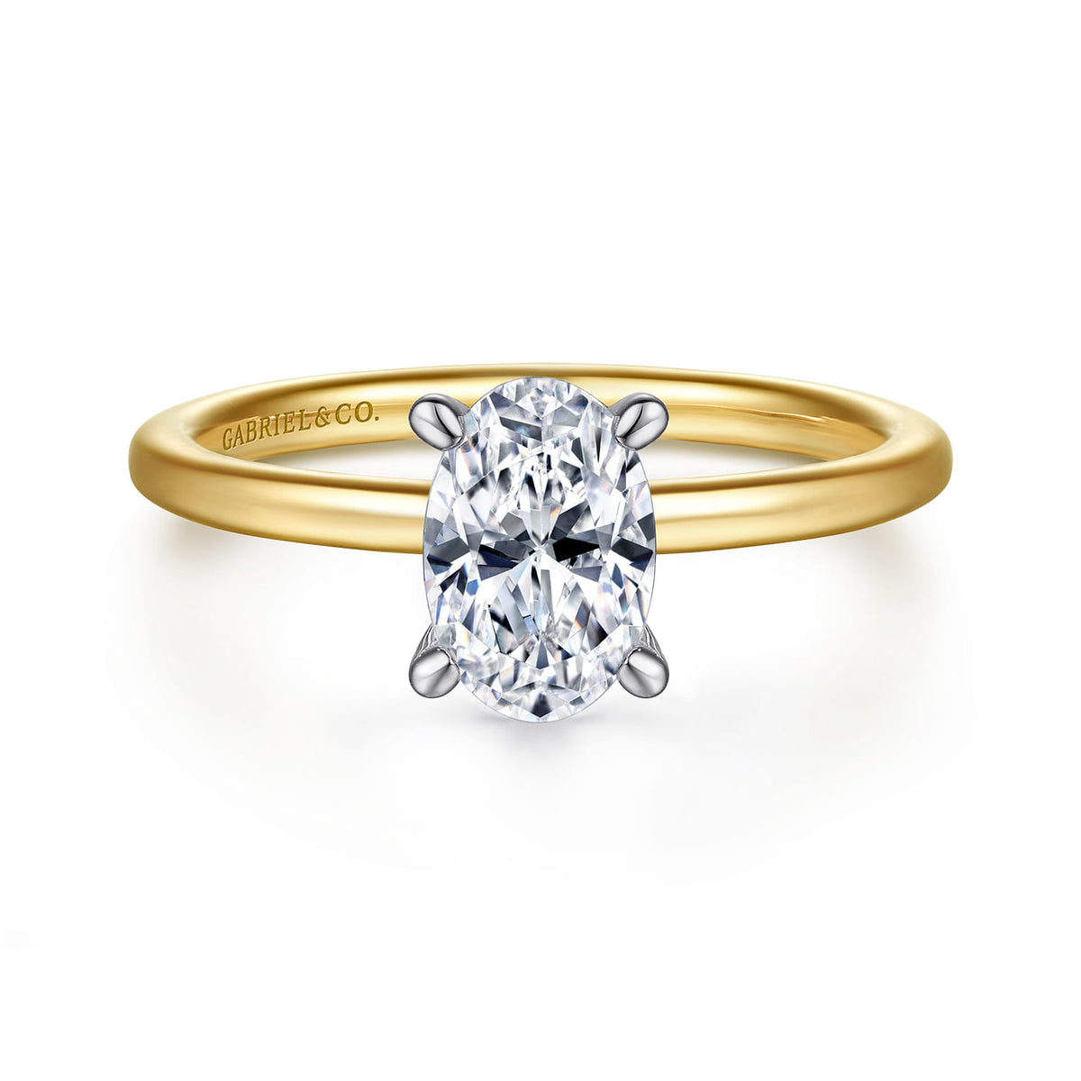 14K White-Yellow Gold  Oval Diamond Engagement Ring — ER15972O4M44JJ; center stone shown for illustration, not included