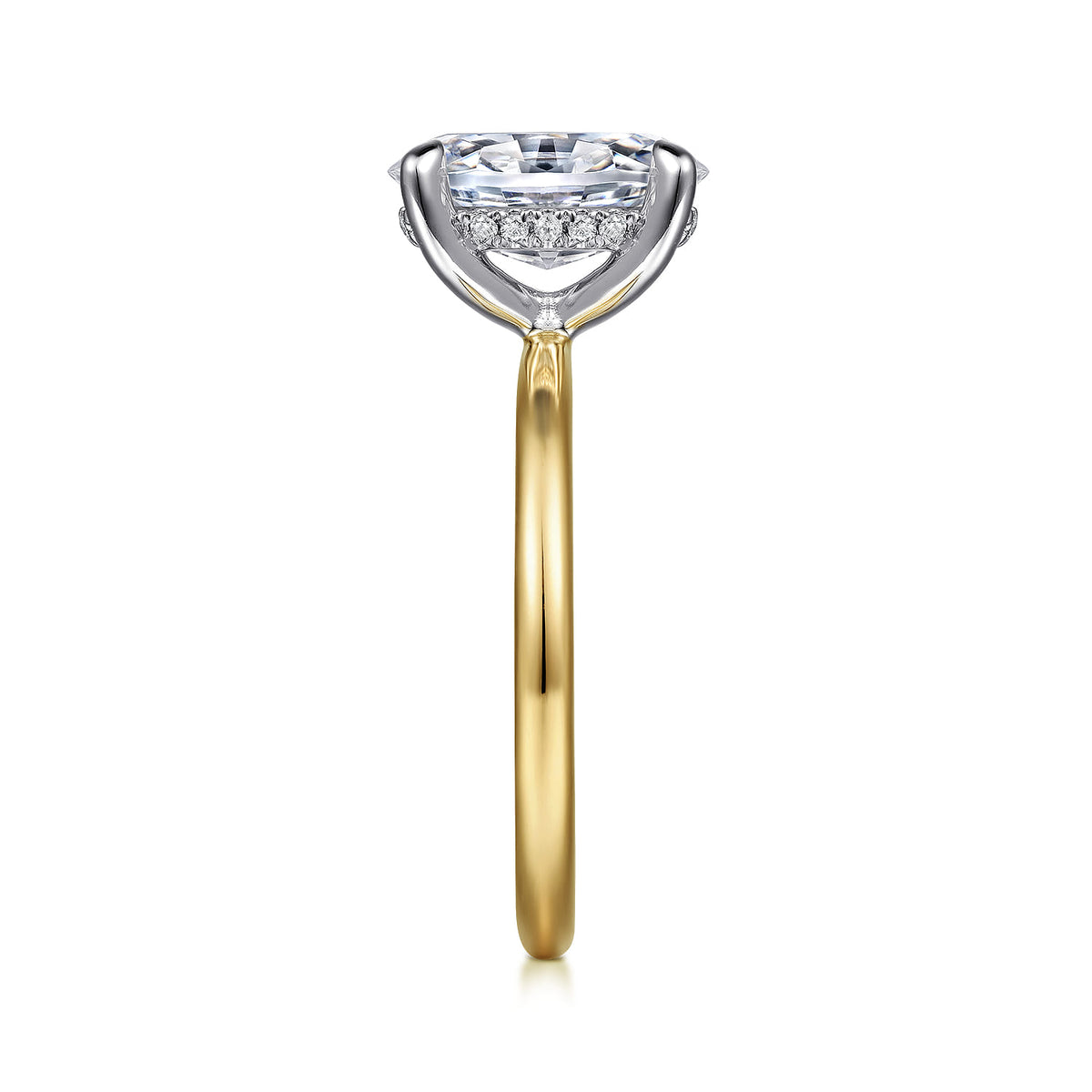 14K White-Yellow Gold Oval Solitaire Diamond Engagement Ring — Gabriel & Co. ER15972O8M44JJ; center stone shown for illustration, not included