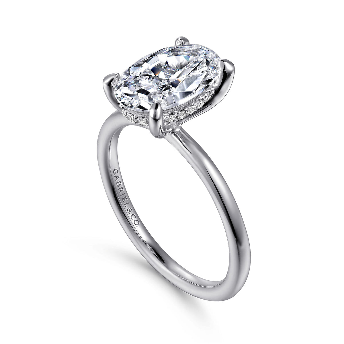 Platinum  Oval Diamond Engagement Ring — Gabriel & Co. ER15972O8PT4JJ; center stone shown for illustration, not included
