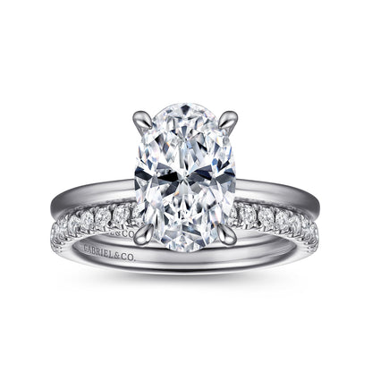 Platinum  Oval Diamond Engagement Ring — Gabriel & Co. ER15972O8PT4JJ; center stone shown for illustration, not included