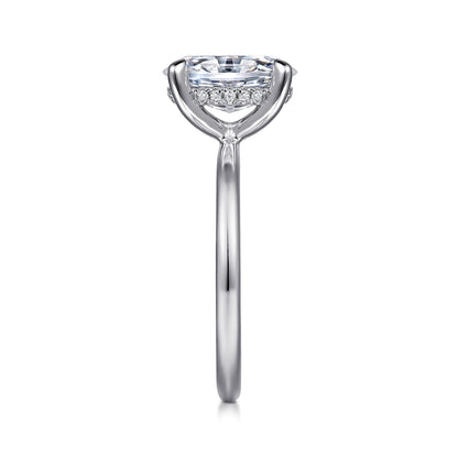 Platinum  Oval Diamond Engagement Ring — Gabriel & Co. ER15972O8PT4JJ; center stone shown for illustration, not included