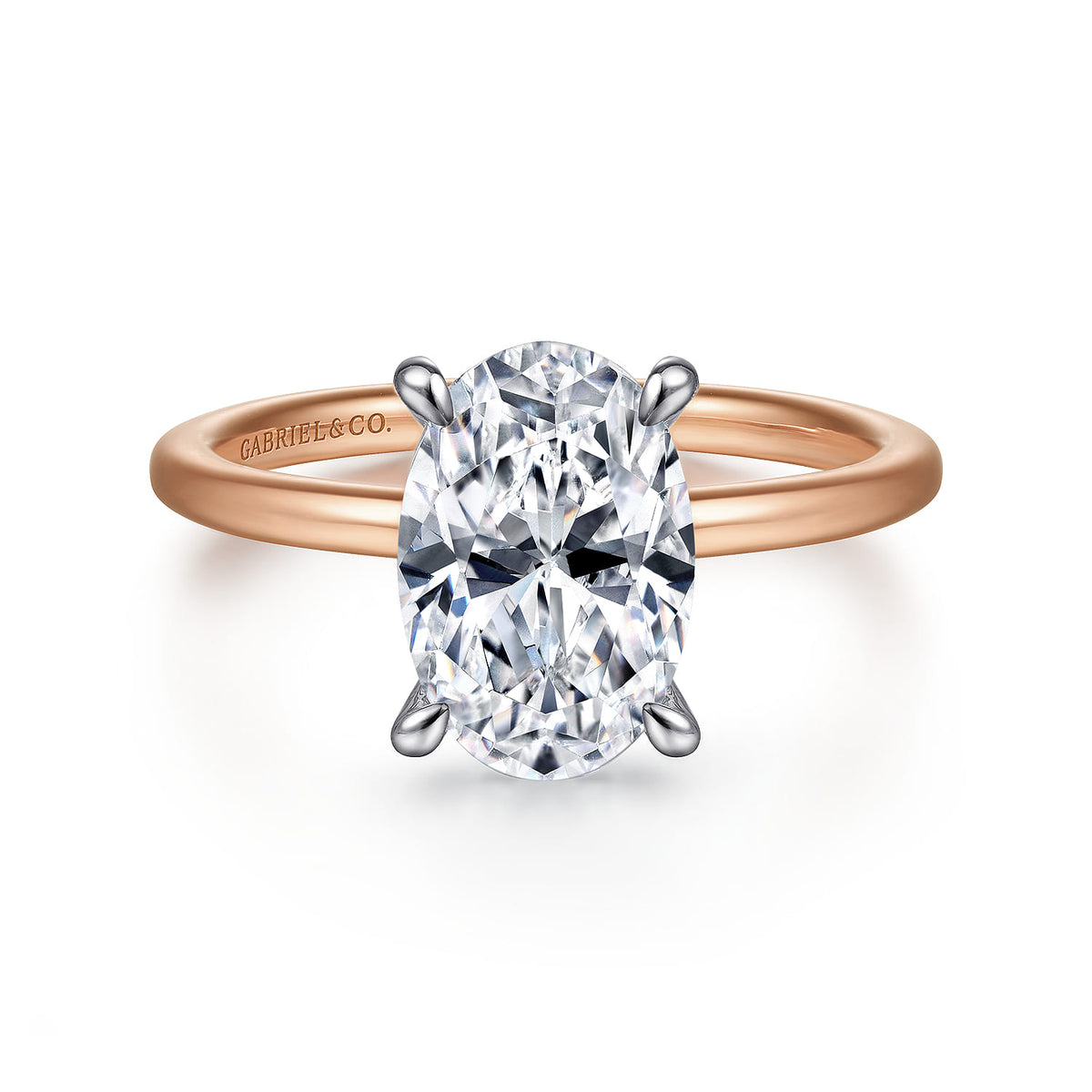 14K White-Rose Gold  Oval Diamond Engagement Ring — Gabriel & Co. ER15972O8T44JJ; center stone shown for illustration, not included