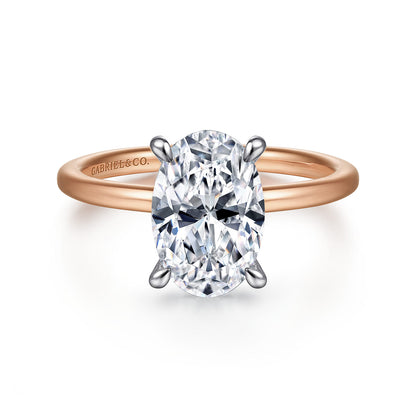 14K White-Rose Gold  Oval Diamond Engagement Ring — Gabriel & Co. ER15972O8T44JJ; center stone shown for illustration, not included