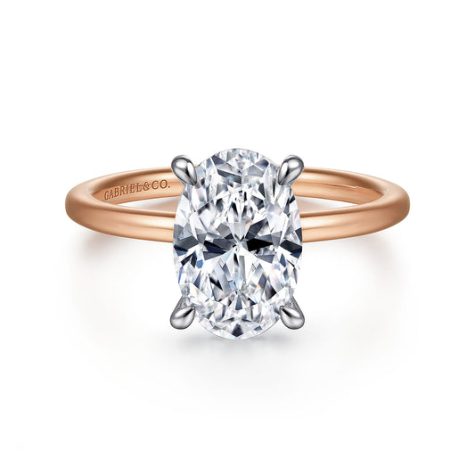 14K White-Rose Gold  Oval Diamond Engagement Ring — Gabriel & Co. ER15972O8T44JJ; center stone shown for illustration, not included